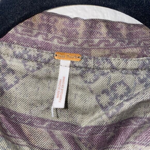 Free People Linen Long Duster Jacket Purple Gray Art Size ? - Picture 2 of 4